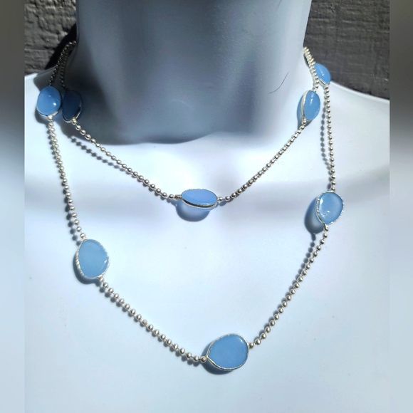 Natural Kharma by Avelon Jewelry - Chalcedony & sterling 13/26" station necklace